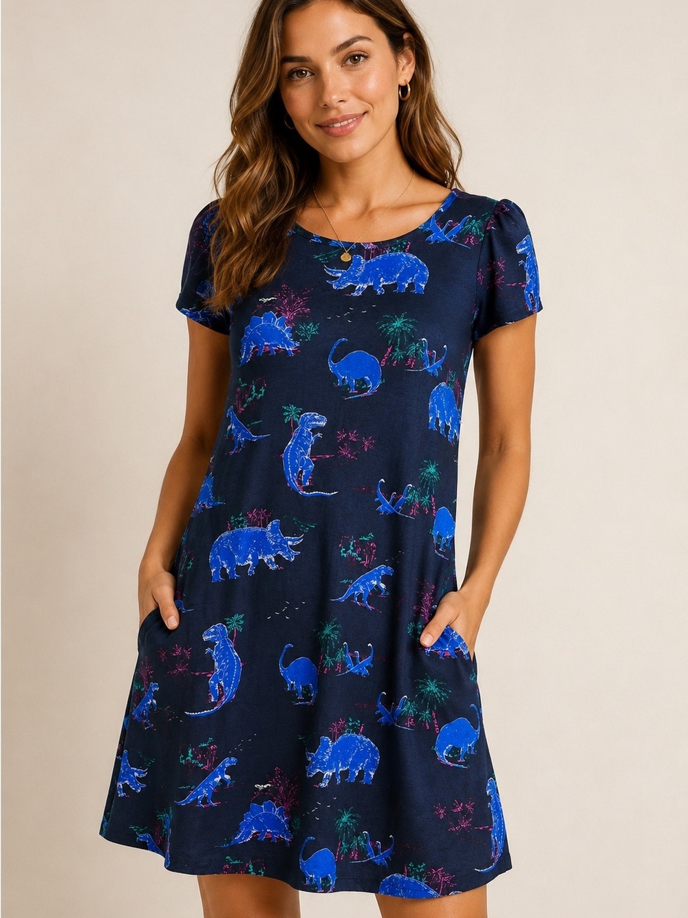 ModCloth Always on the Move Way Dinosaur Print Shift Dress, Size Small